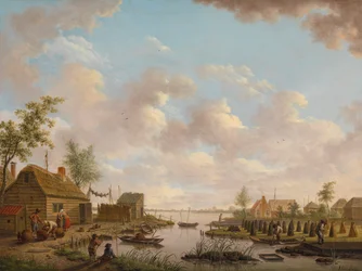 Landscape with fishermen and peat-cutting farmers in the low moor